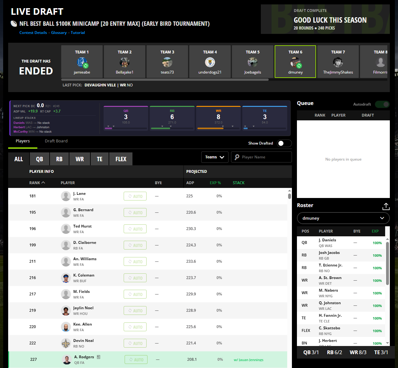 Live Draft on DraftKings